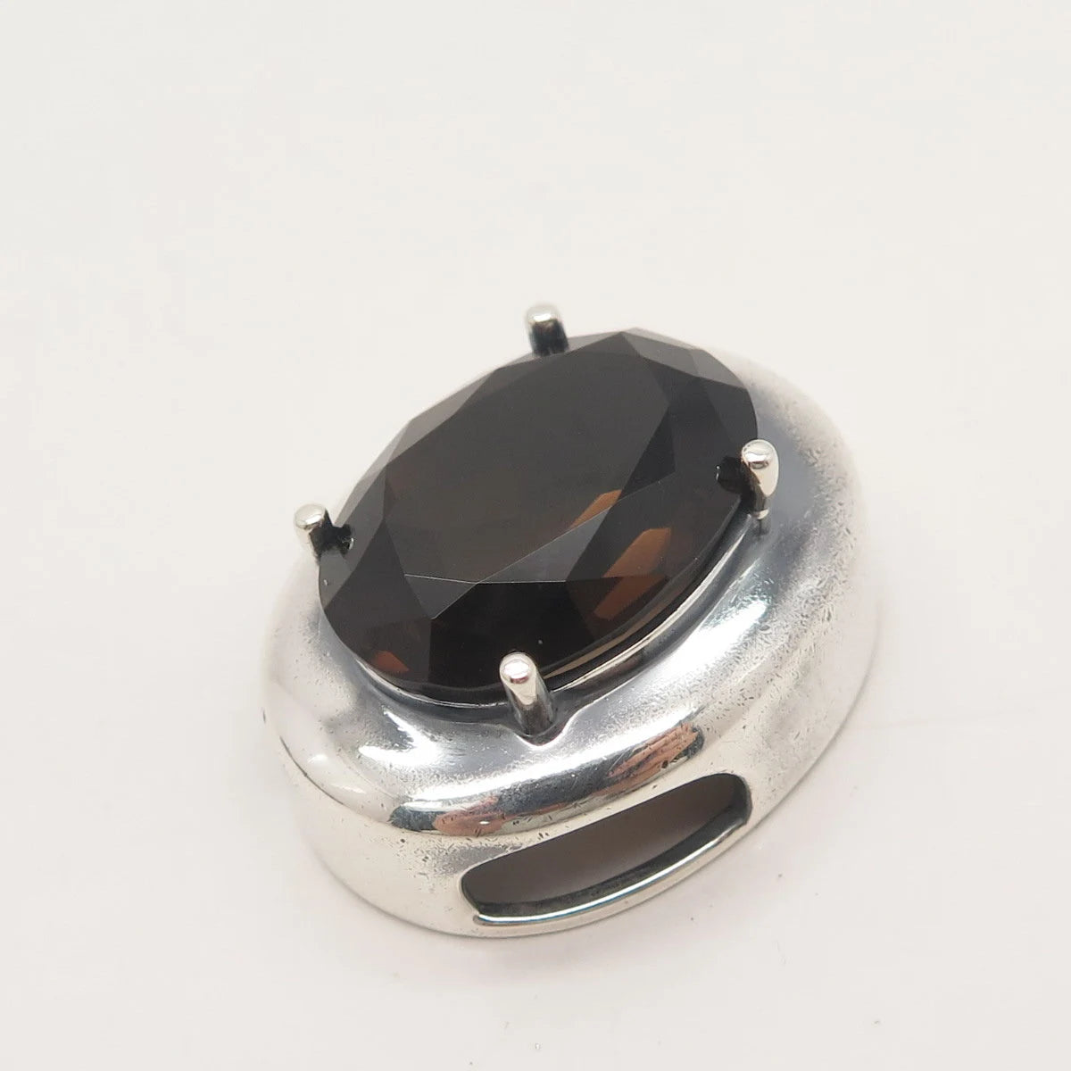 925 Sterling Silver Vintage Real Smoky Quartz Slide Pendant
