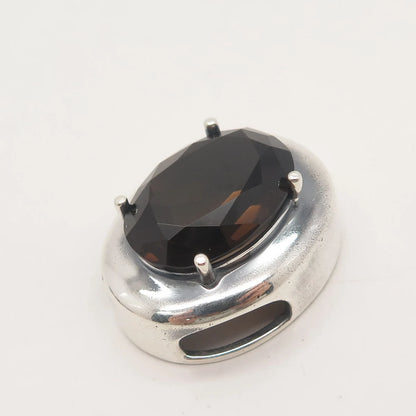 925 Sterling Silver Vintage Real Smoky Quartz Slide Pendant