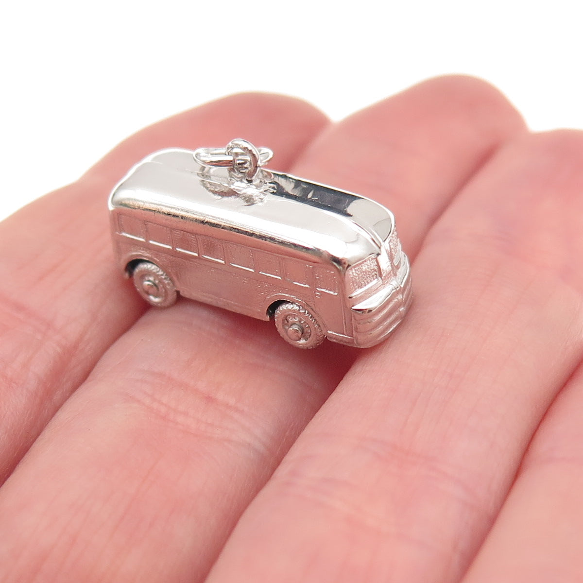 925 Sterling Silver Vintage School Bus 3D Charm Pendant