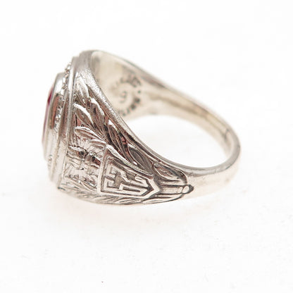 Kinney 925 Sterling Vintage 1962 Lab-Created Ruby City College SF Ring Size 9