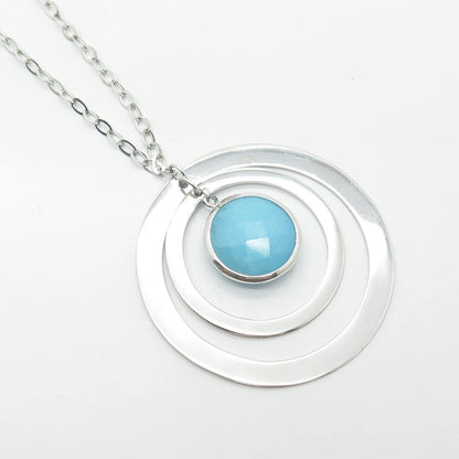 925 Sterling Silver Vintage Turquoise Gem Double Circle Cable Chain Necklace 18"