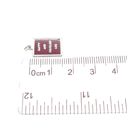 925 Sterling Silver Red Enamel Happy & Fulfilled Life Minimalist Charm Pendant