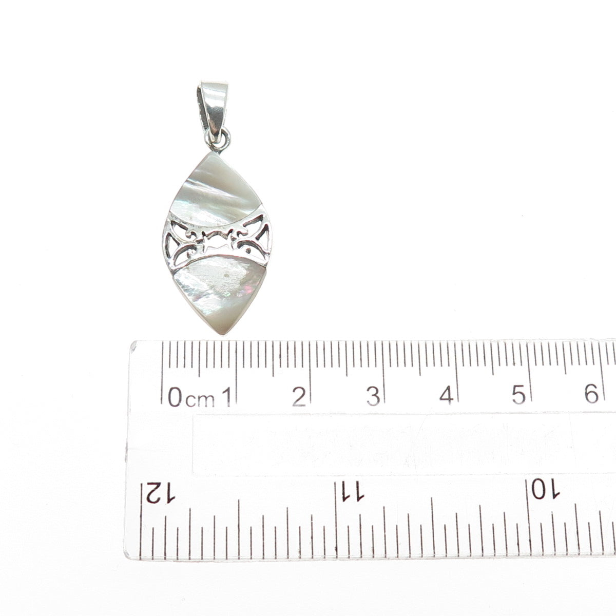 925 Sterling Silver Vintage Real MOP Ornate Charm Pendant