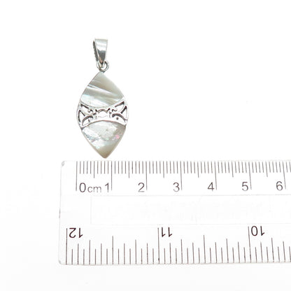 925 Sterling Silver Vintage Real MOP Ornate Charm Pendant