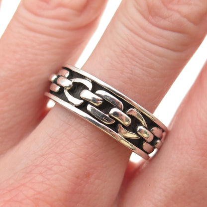 925 Sterling Silver Vintage Mexico Cable Link Oxidized Band Ring Size 9.75