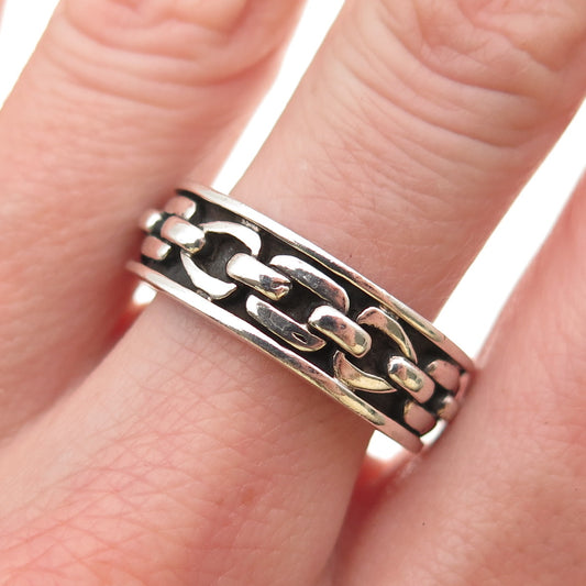 925 Sterling Silver Vintage Mexico Cable Link Oxidized Band Ring Size 9.75