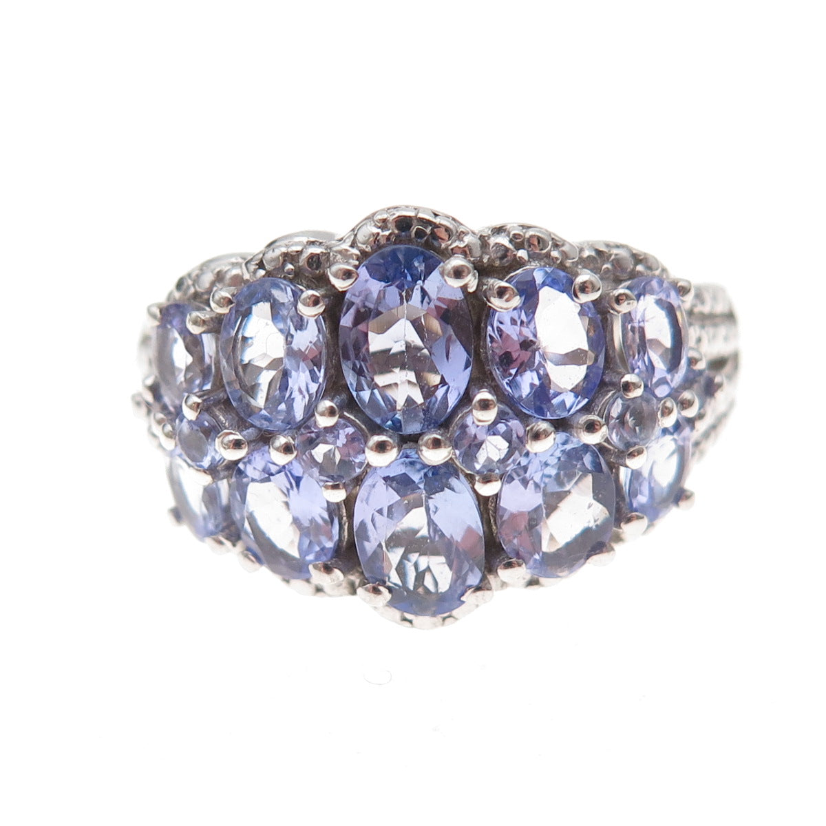 Chuck Clemency 925 Sterling Silver Real Oval & Round-Cut Tanzanite Ring Size 8