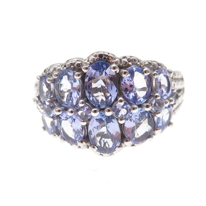 Chuck Clemency 925 Sterling Silver Real Oval & Round-Cut Tanzanite Ring Size 8