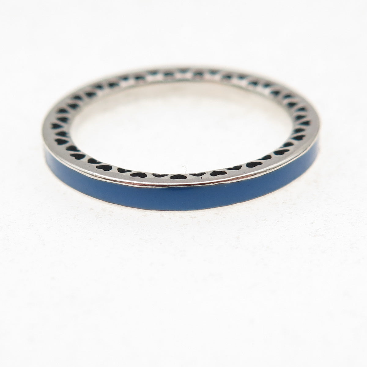 Pandora 925 Sterling Silver Enamel & Blue C Z Radiant Hearts Band Ring Size 6