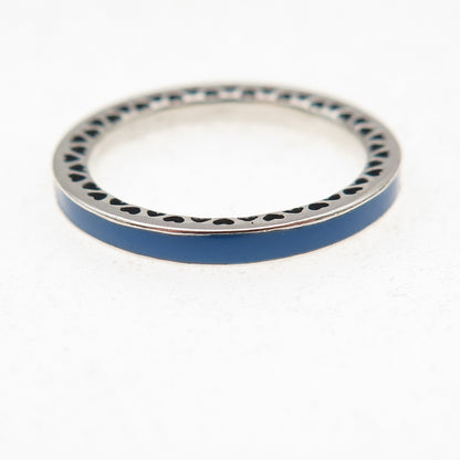 Pandora 925 Sterling Silver Enamel & Blue C Z Radiant Hearts Band Ring Size 6