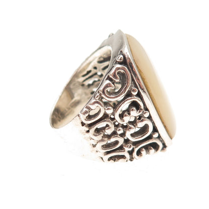 Ken Crafts 925 Sterling Silver Vintage Real MOP Oxidized Ring Size 6