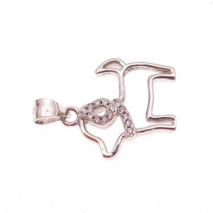 925 Sterling Silver Round-Cut C Z Dog Charm Pendant