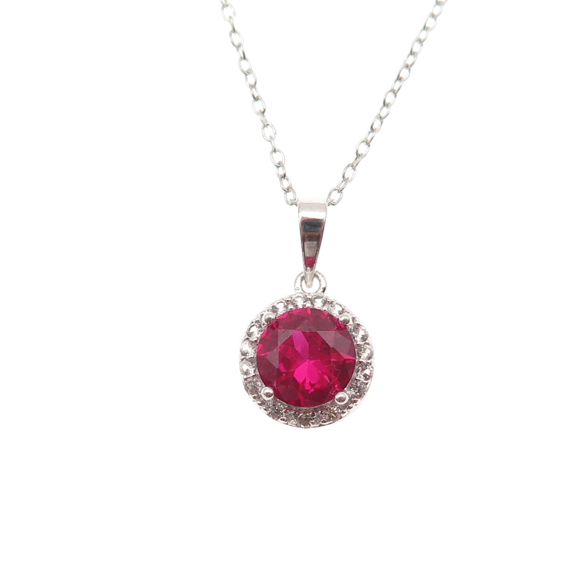 925 Sterling Silver Lab-Created Ruby & Real White Topaz Cable Chain Necklace 18"