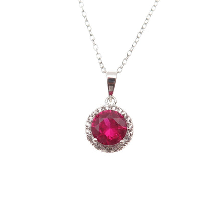 925 Sterling Silver Lab-Created Ruby & Real White Topaz Cable Chain Necklace 18"