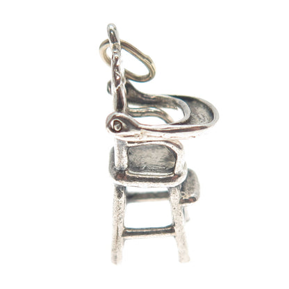 JEWELART Sterling Silver Antique Baby Chair Minimalist Oxidized Charm Pendant
