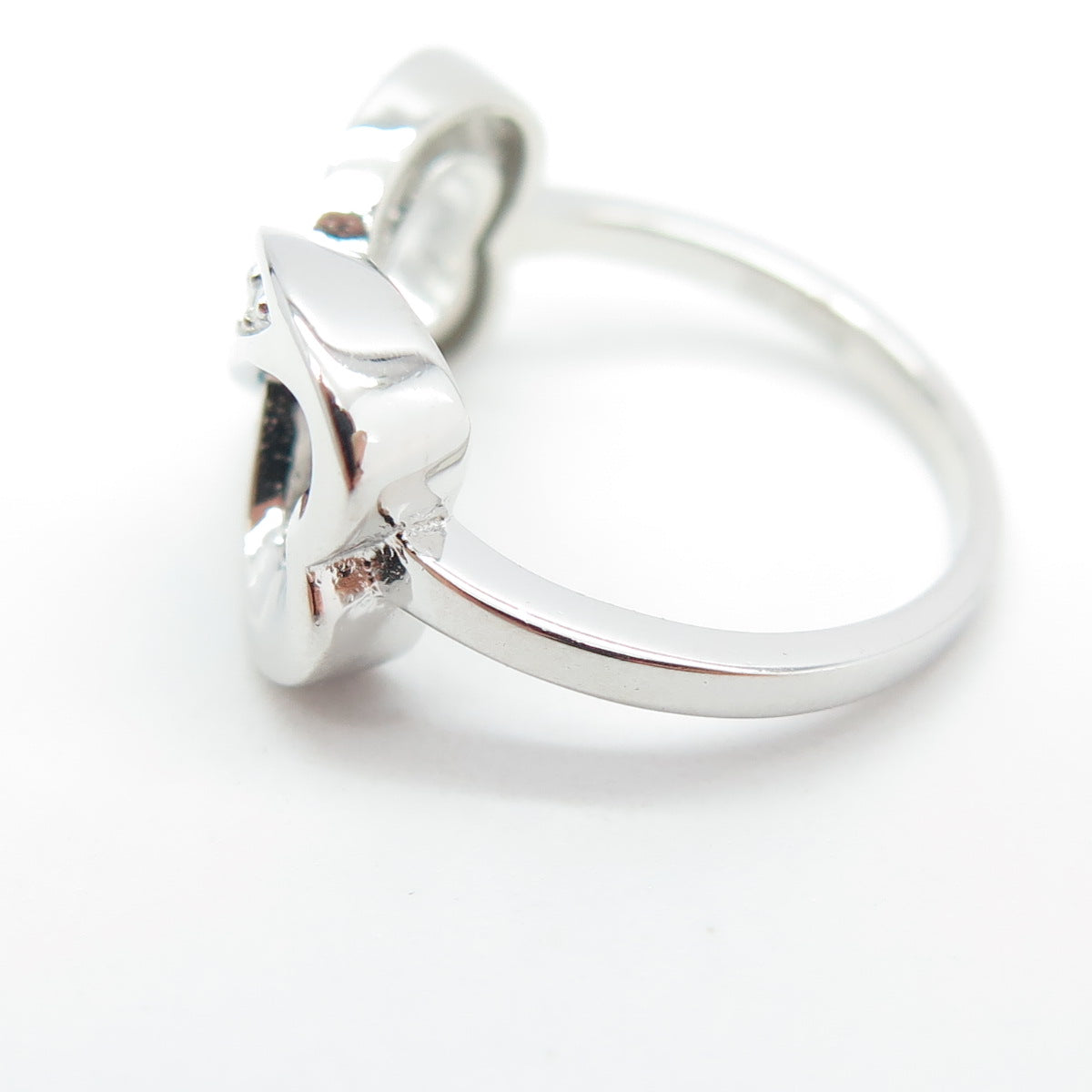 925 Sterling Silver Real Opal & Round-Cut C Z Infinity Heart Ring Size 5