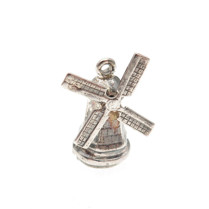 925 Sterling Silver Vintage Windmill Articulated 3D Mini Charm Pendant