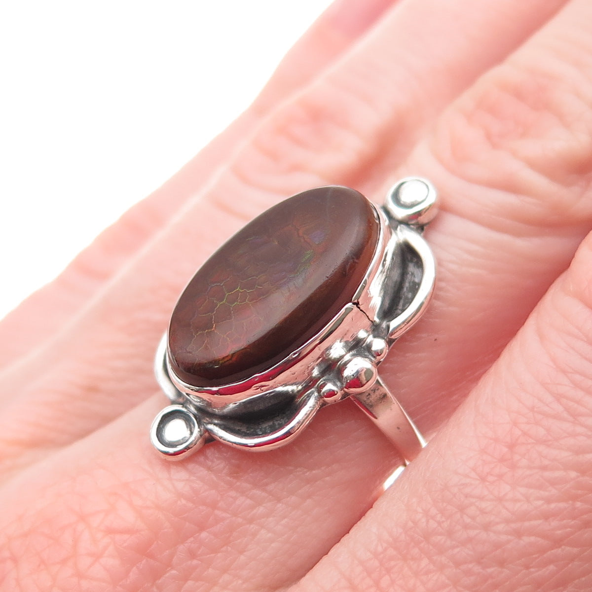 Edward Becenti Old Pawn 925 Sterling Silver Vintage Boulder Opal Ring Size 6.5