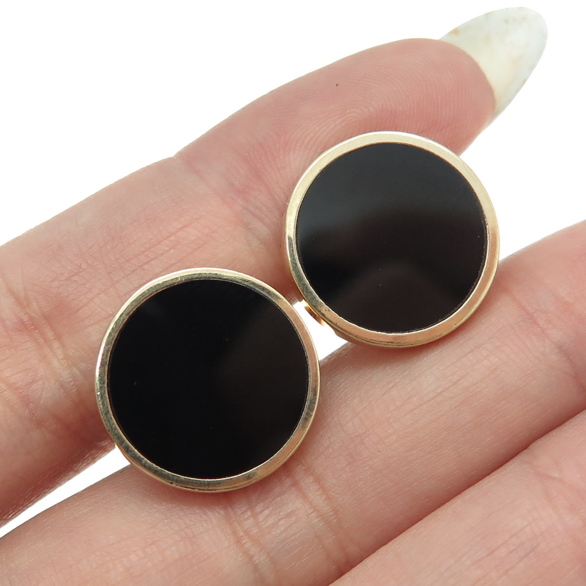 925 Sterling Silver Gold Plated Real Black Onyx Gemstone Cufflinks