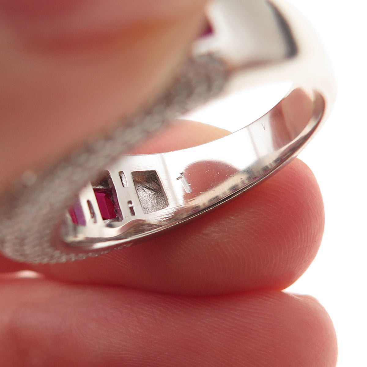 925 Sterling Silver Lab-Created Ruby & C Z Ring Size 8