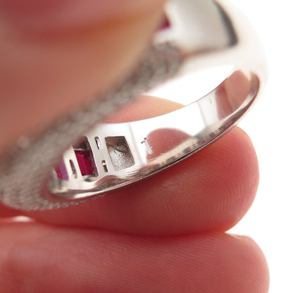925 Sterling Silver Lab-Created Ruby & C Z Ring Size 8