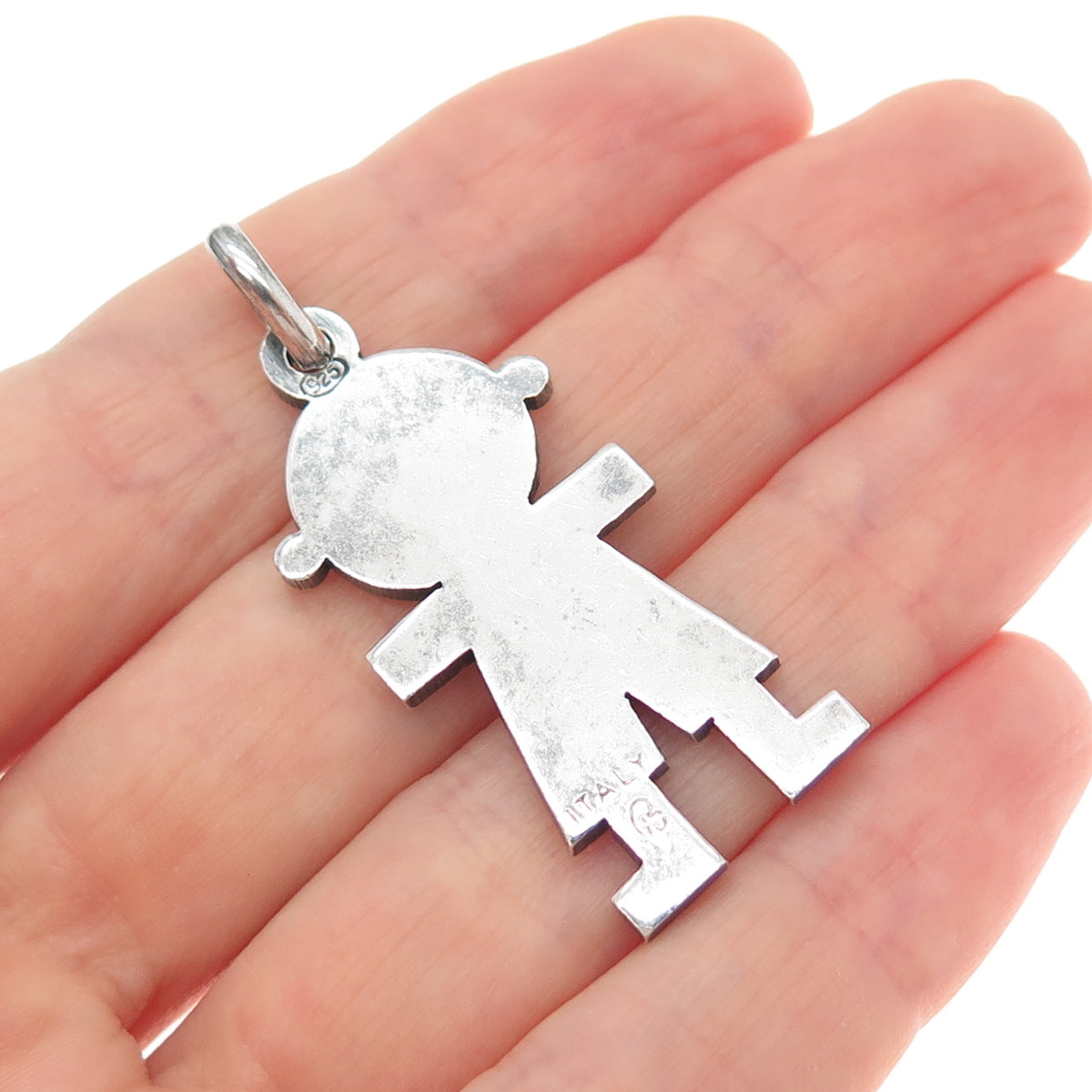 925 Sterling Silver Vintage Italy Baby Boy Oxidized Charm Pendant