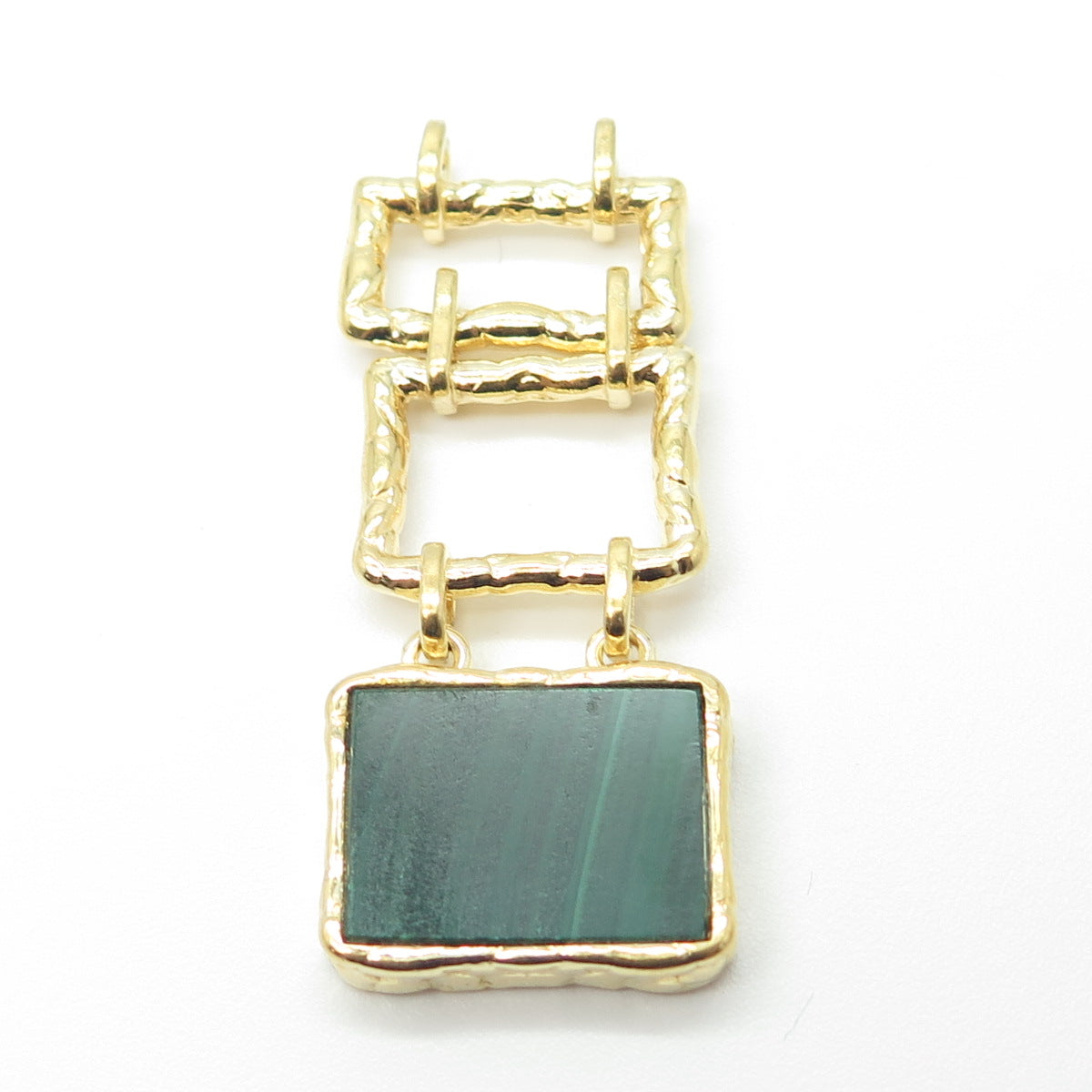 925 Sterling Silver Gold Plated Real Malachite Modernist Slide Pendant