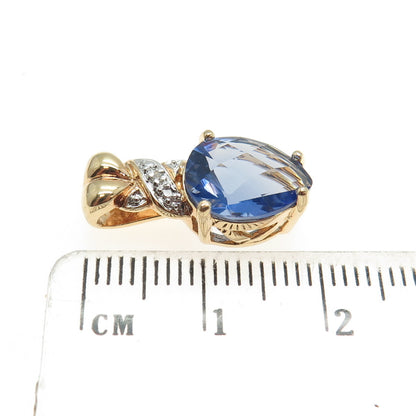 ROSS SIMONS 925 Sterling Silver 2-Tone Real White Diamond & Blue C Z Pendant