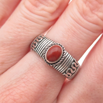 925 Sterling Silver Vintage Real Red Jasper Oxidized Ring Size 7