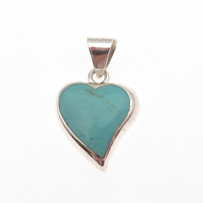 ANNIKA WITT Sterling Silver Vintage Mexico Real Turquoise Heart Charm Pendant