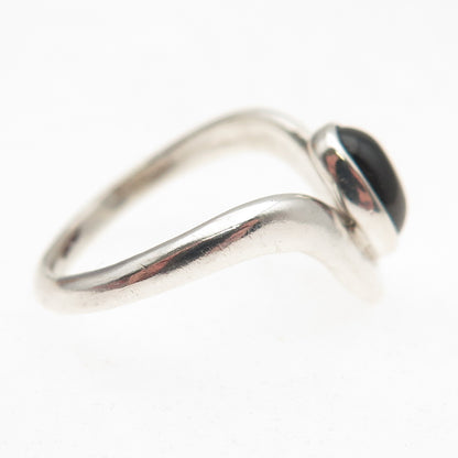 925 Sterling Silver Vintage RHG Real Cat's Eye Modernist Oxidized Ring Size 6