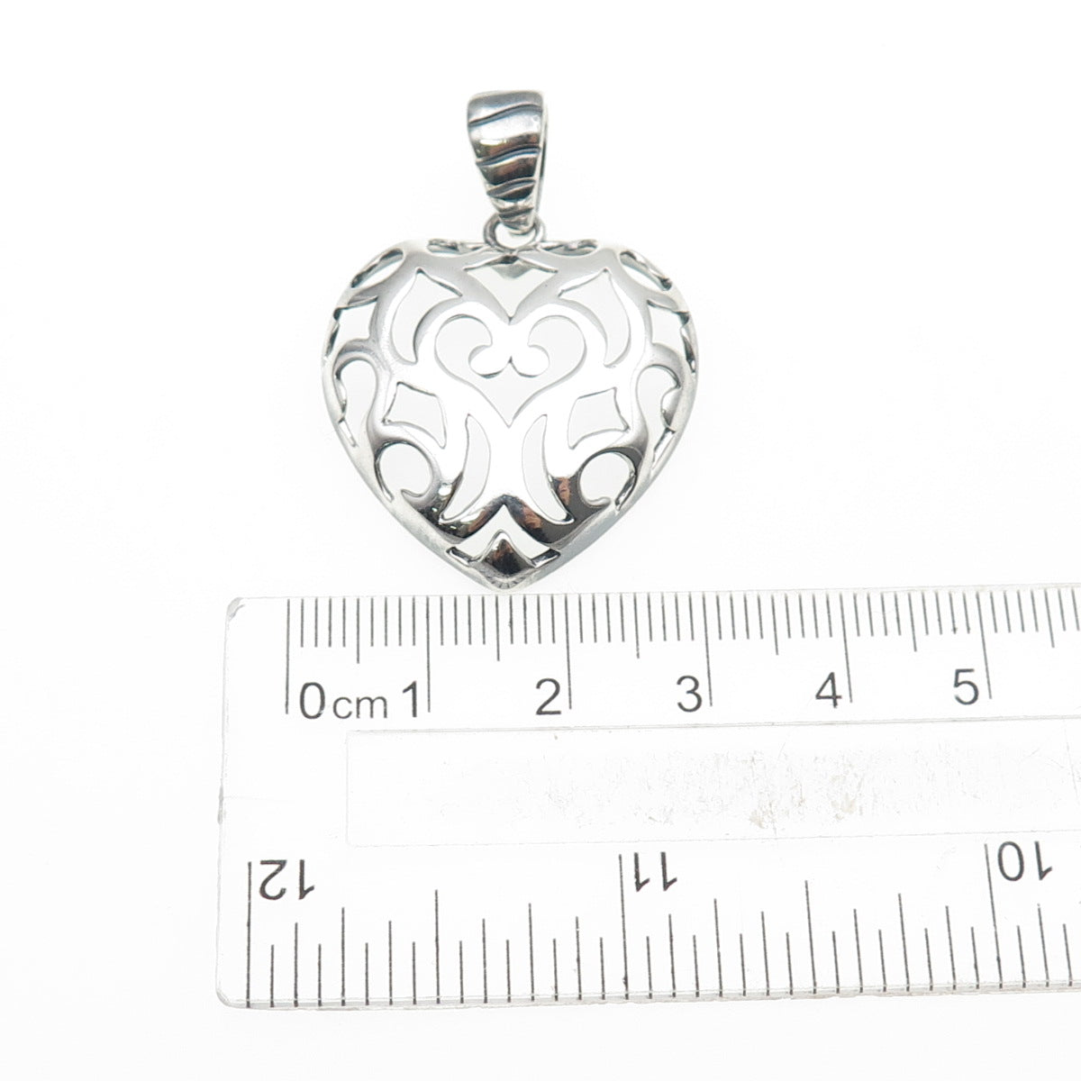 MILOR 925 Sterling Silver Vintage Italy Ornate Heart Oxidized Charm Pendant