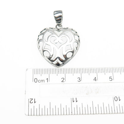 MILOR 925 Sterling Silver Vintage Italy Ornate Heart Oxidized Charm Pendant
