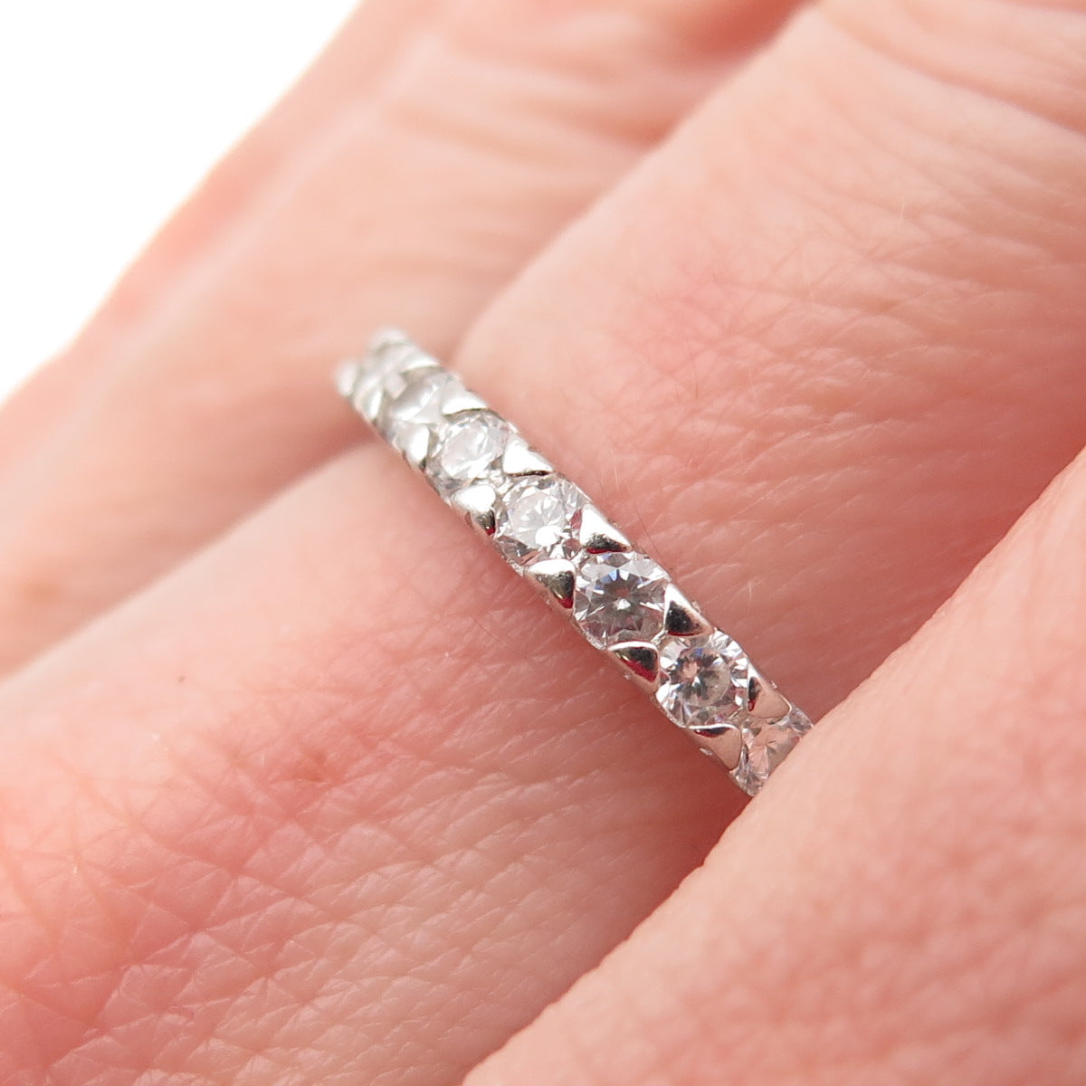 925 Sterling Silver Round-Cut C Z Eternity Band Ring Size 7.25