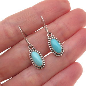 925 Sterling Silver Vintage Real Turquoise Oxidized Dangle Earrings