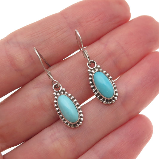 925 Sterling Silver Vintage Real Turquoise Oxidized Dangle Earrings