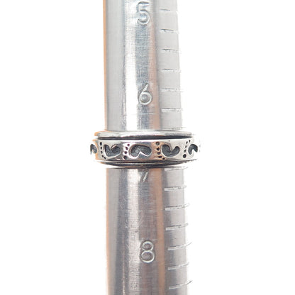 925 Sterling Silver Vintage Baby Footprint Rotating Band Oxidized Ring Size 7