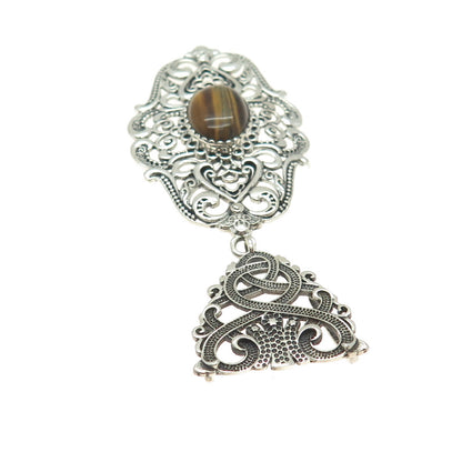 925 Sterling Silver Vintage Real Tiger Eye Celtic Knot Swirl Oxidized Pendant