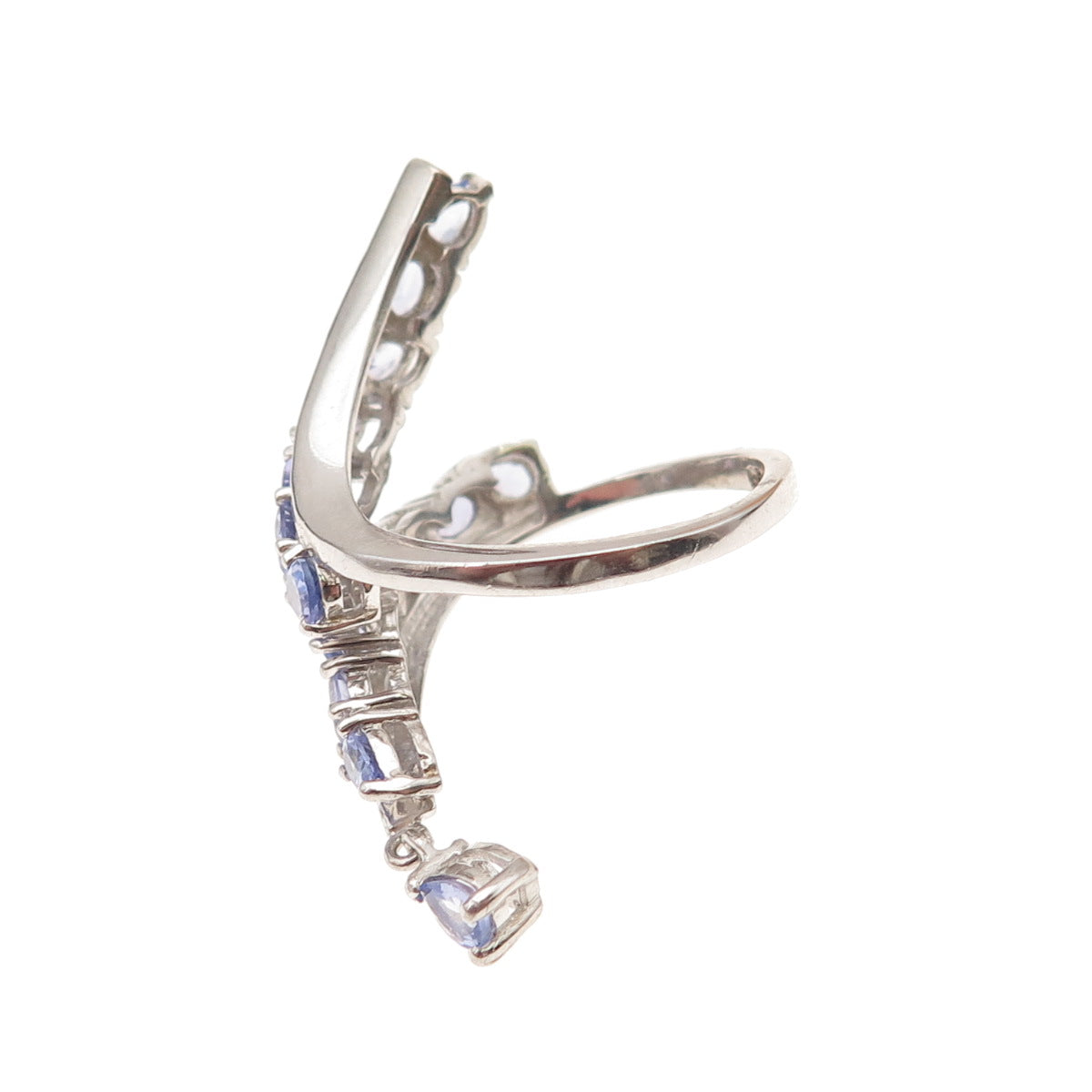 Chuck Clemency 925 Sterling Silver Real Tanzanite Bypass Ring Size 6.25