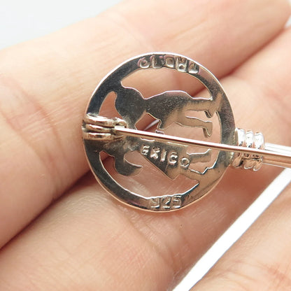 925 Sterling Silver Vintage Mexico Boy & Girl Kiss Key Pin Brooch