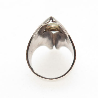 925 Sterling Silver 14K Gold Vintage Modernist Oxidized Ring Size 6.25