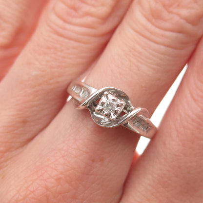 925 Sterling Silver Real Round-Cut Diamond Engagement Ring Size 7.25