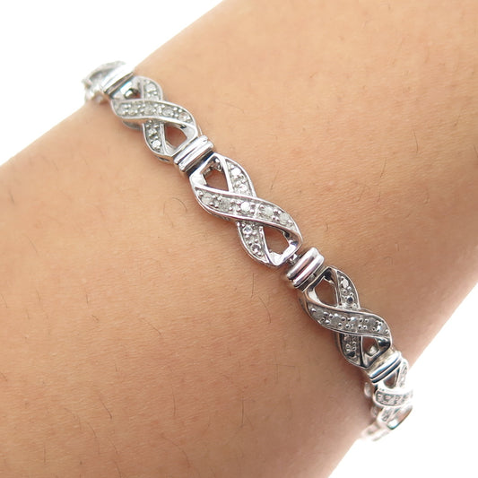 925 Sterling Silver Real Round-Cut Diamond Infinity Link Bracelet 7"