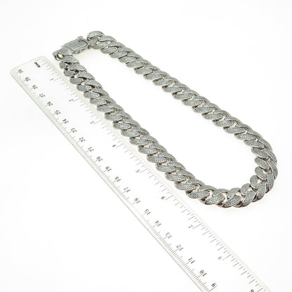 925 Sterling Silver Pave C Z Curb Chain Necklace 16"