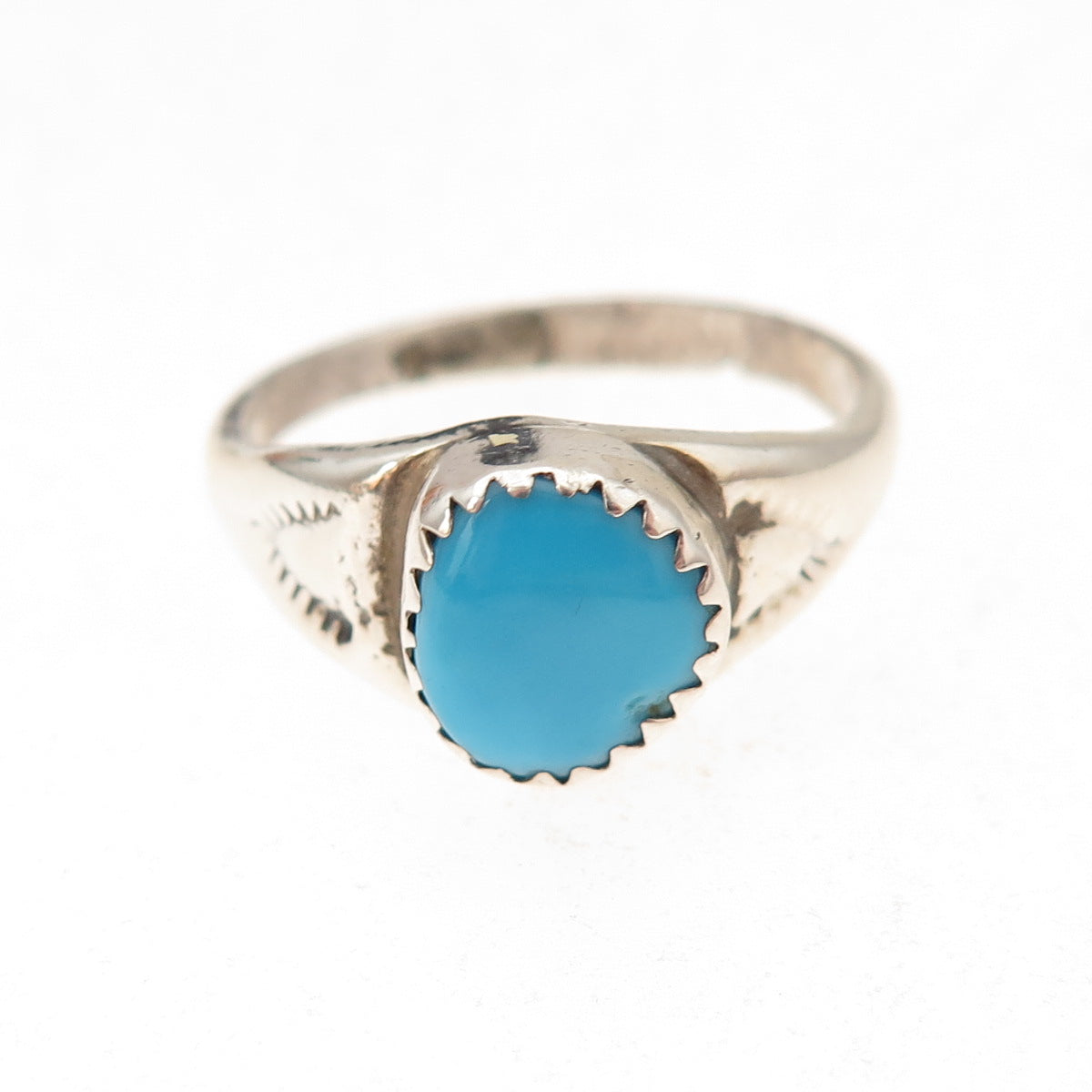Old Pawn Sterling Silver Vintage Southwestern Turquoise Tribal Ring Size 7.75