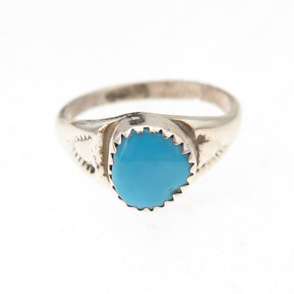 Old Pawn Sterling Silver Vintage Southwestern Turquoise Tribal Ring Size 7.75