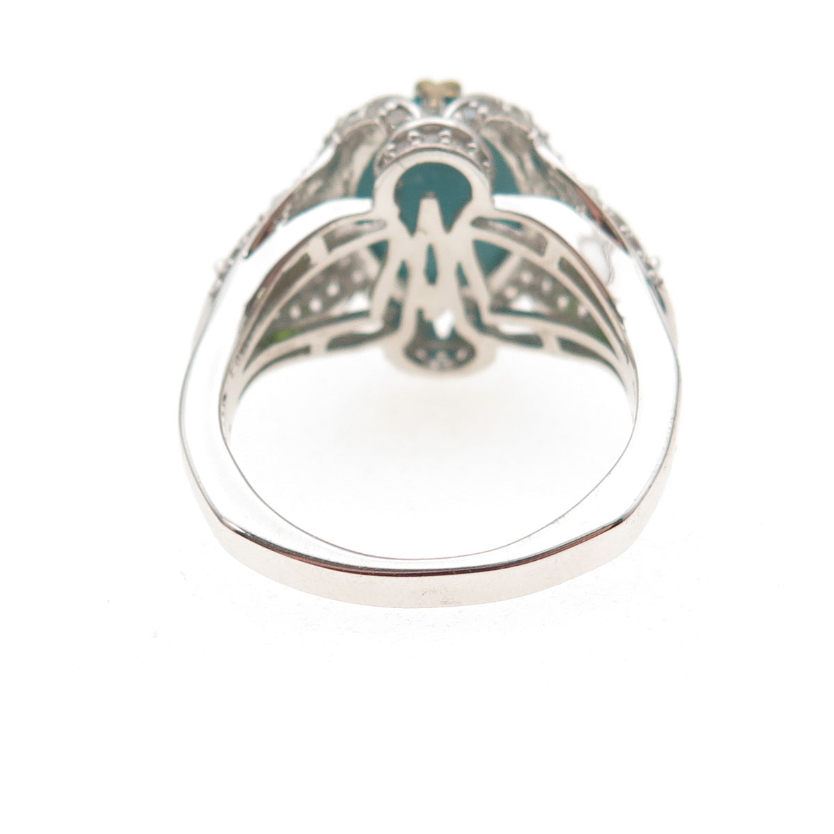 925 Sterling Silver 2-Tone Real Turquoise Peridot & White Topaz Ring Size 8.25