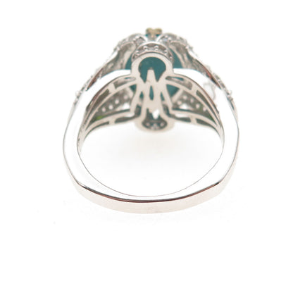 925 Sterling Silver 2-Tone Real Turquoise Peridot & White Topaz Ring Size 8.25
