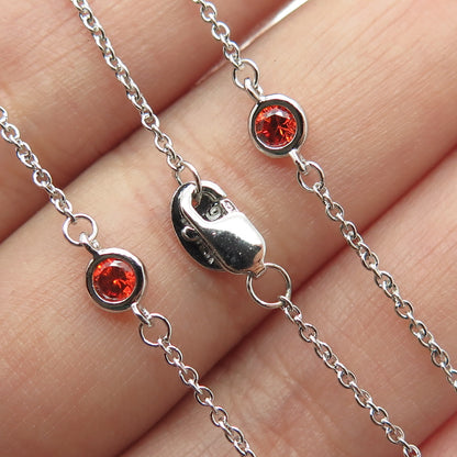 925 Sterling Silver Round-Cut Shaped Red C Z By The Yard Chain Necklace 18"