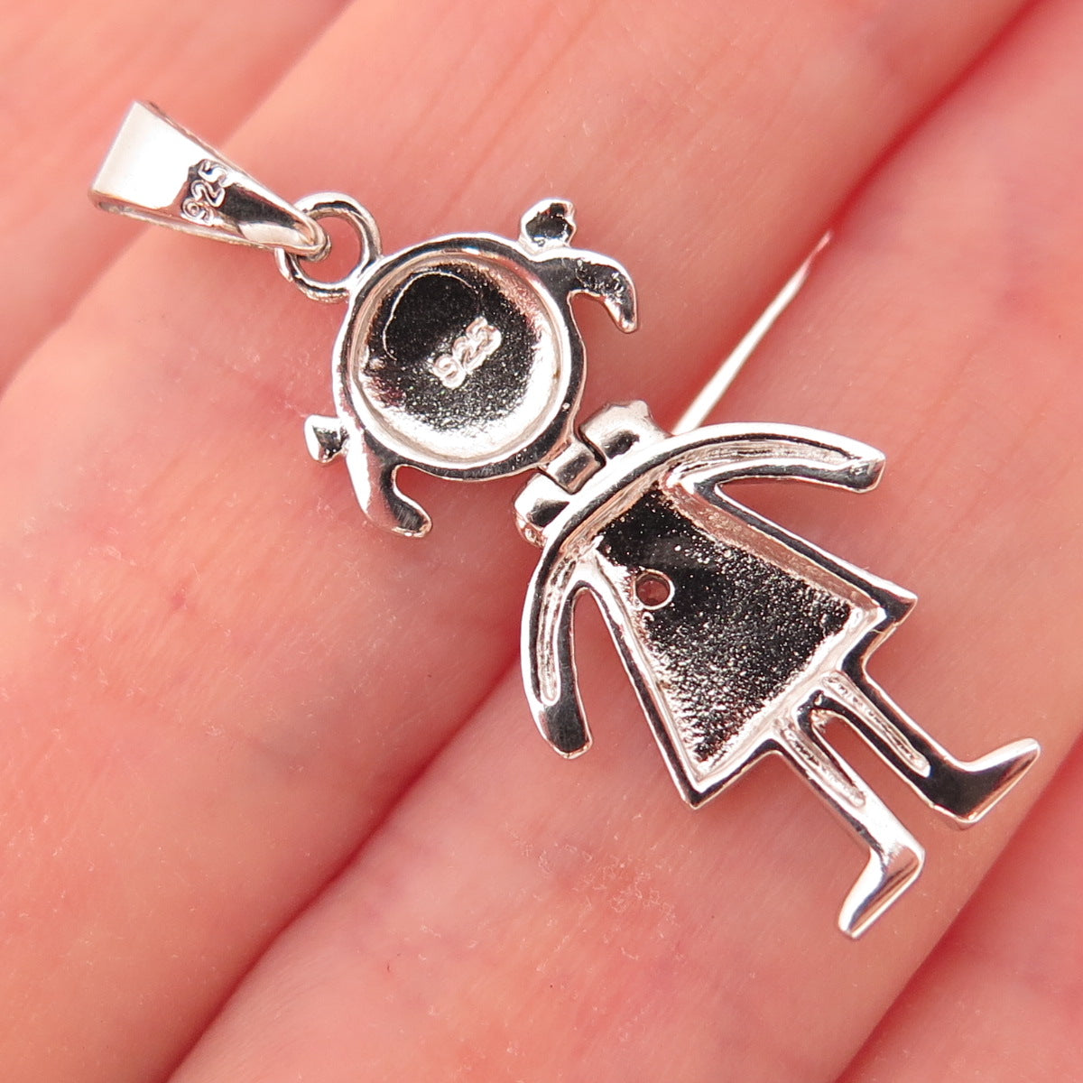 925 Sterling Silver Round-Cut C Z Girl Articulated Charm Pendant